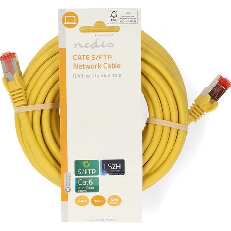 Nedis CAT6-Netzwerkkabel / RJ45 Stecker / RJ45 Stecker / S/FTP / 10.0 m / Rund / LSZH / Gelb / Label