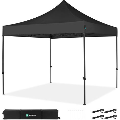 VONROC Tente de réception 3x3m - Premium, pliable, imperméable, UV50+, noir (1/3)