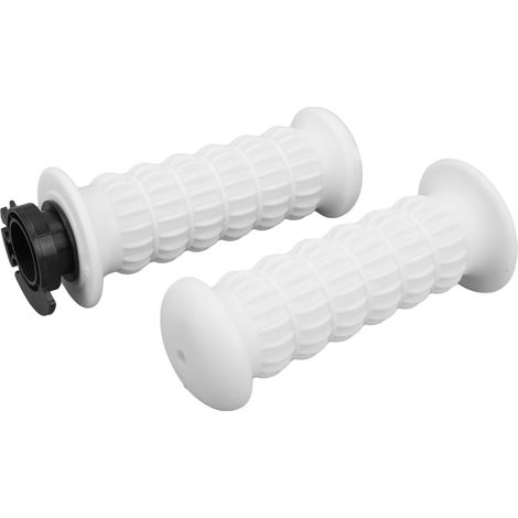 Une paire de leviers d'accélérateur universels à poignée souple de 22 mm pour motos, adaptés aux scooters GY6 (50cc, 80cc, 125cc, 150cc), blancs. (1/5)