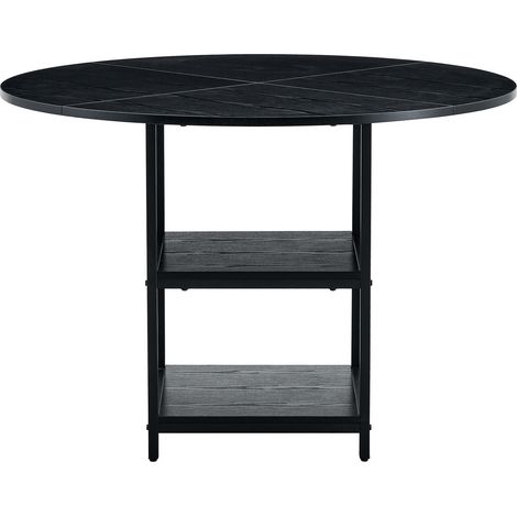 Tavolo da pranzo rotondo nero 107 cm con doppio ripiano portaoggetti, MDF e metallo, per 2-4 persone (1/5)