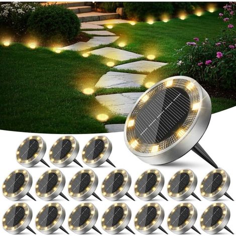 Spot Solaire Exterieur Jardin Lot de 18. Lumiere Solaire Au Sol 8 LED. Étanche Lampe Solaire Extérieur pour Chemins Allée Pelouse Terrasse Cour Piscine[Blanc Chaud] (1/5)