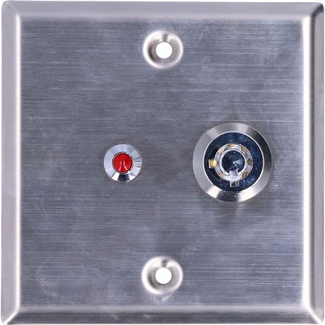 Interrupteur à clé de sortie 12 V CC, verrouillage marche/arrêt, déverrouillage d'urgence de porte 86 x 86 mm avec indicateur LED rouge et signaux d'antisabotage (1/5)