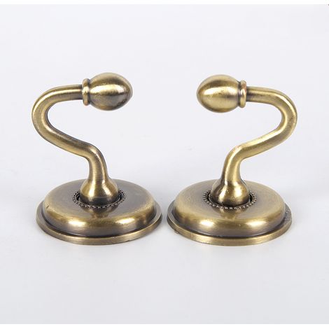 Juego de dos ganchos para sujetar cortinas, ganchos de color bronce, ganchos de pared vintage en forma de U, adecuados para colgar cortinas, sombreros y abrigos. (1/4)