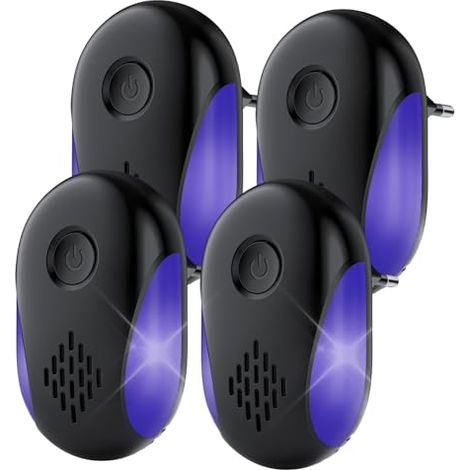 Paquete de 4 repelentes ultrasónicos para roedores, mosquitos y animales, color negro (1/5)
