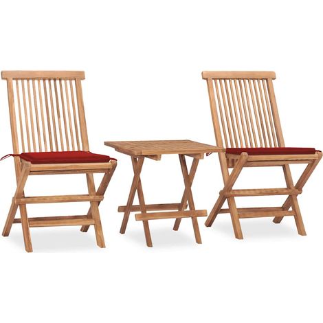 3-tlg. Garten-Essgruppe mit Kissen Klappbar Massivholz Teak