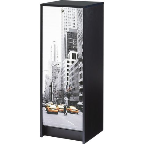 Classeur à Rideau Noir 5 Etagères Serrure L 37.8 H 103.8 P 38.4 cm - Coloris: Scene New York 504 (1/2)