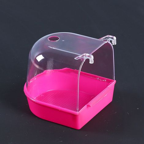 Bain d'oiseaux, baignoire suspendue, accessoire pour cage à oiseaux avec crochets, baignoire transparente suspendue pour perroquet, rose (1/2)