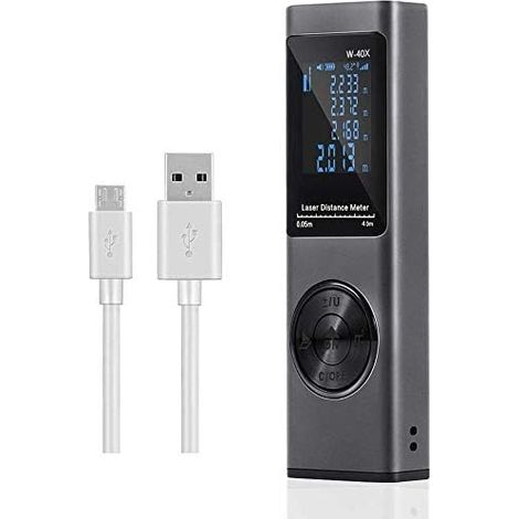 Medidor de distancia láser de 40 m, dispositivo de medición láser digital de 131 pies, dispositivo USB recargable, retroiluminación LCD, ángulo electrónico, medición de longitud/área/volumen/teorema d (1/5)