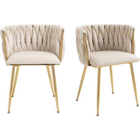 Esszimmerstühle Samt 2er Set mit goldenen Beinen und Armlehne, Beige (1/5)