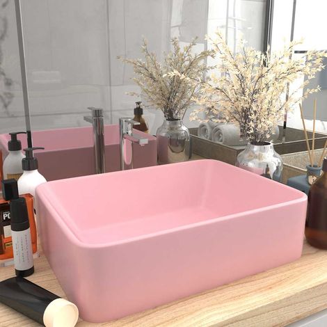 vidaXL Lavabo de luxe Rose mat 41x30x12 cm Céramique (1/5)
