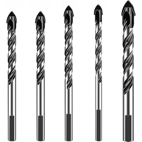 Juego de 5 brocas multimaterial de 6-12 mm, con punta de carburo de tungsteno, para azulejos, hormigón, ladrillo, vidrio, madera y espejos de pared.