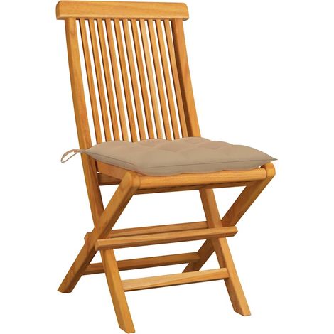 Maison Exclusive - Sedie pieghevoli con cuscini beige, 2 pezzi, in legno massello di teak. (1/5)