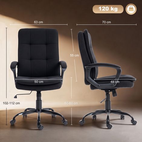 Fauteuil de bureau en tissu double épaisseur, siège directionnel réglable en hauteur, avec accoudoirs, noir, idéal pour espace professionnel (1/5)