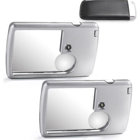 Lot de 2 loupes portatives 3X et 6X avec éclairage, type carte, pour la lecture, les menus, les voyages, les contrats, la maison (argent)