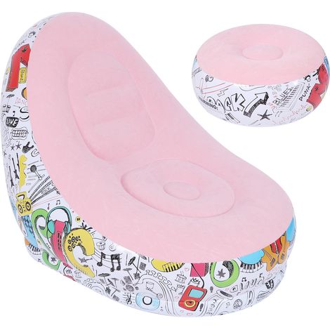 Canapé gonflable floqué, fauteuil-lit avec repose-pieds, chaise longue pliable, rose macaron, 116 x 98 x 83 cm (1/5)