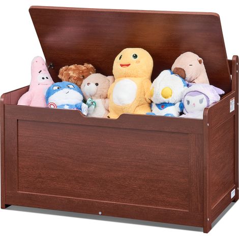 VEVOR Wooden Toy Chest for Kids, Toddler Toy Storage Box with Flip-Top Lid and Safety Hinge, 32.68 x 17.91 x 24.02" Large Kids Storage Bench for Playroom, Bedroom, Living Room or Entryway, Cherry (1/5)