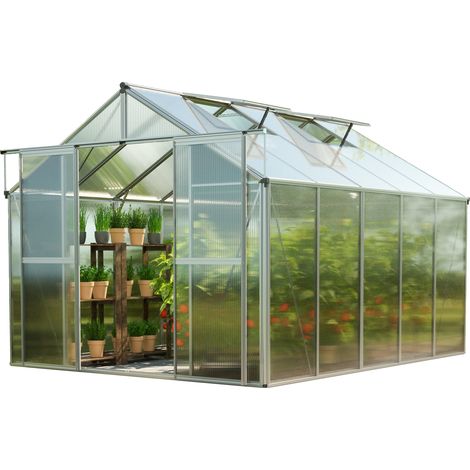 GFP Gewächshaus Topas 5 aus Alu 225x322 cm ca. 8 mm Doppelstegplatten mit Fundamentrahmen, automatischer Fensteröffner