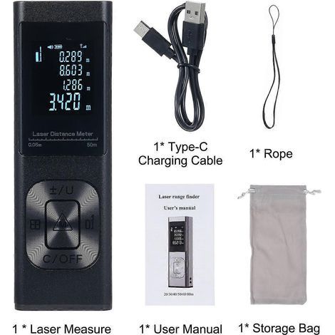 Télémètre laser très portable et très précis. Fonctions : Pythagore, distance, surface, volume, max. (1/4)