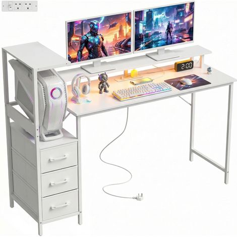 HOMCOM 147cm Gaming Desk with Charging Station and RGB Lights, White
