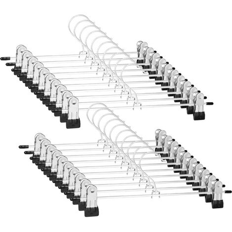 Trouser hangers, clip hangers, metal trouser hangers, solid chrome-plated skirt hangers with non-slip clips, adjustable clip hangers 30 cm (11.8 inches), 20 pieces