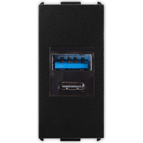 Presa USB Tipo A+C 240Vac fino a 20W Nero Pixia Master 14212AC