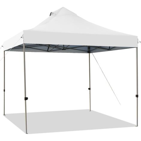 GOPLUS Tonnelle de Reception Pliant 3x3M, Tonnelle de Jardin Pop-UP, Pieds Réglables 305/320/335CM, avec Sac à roulettes, Blanc (1/5)