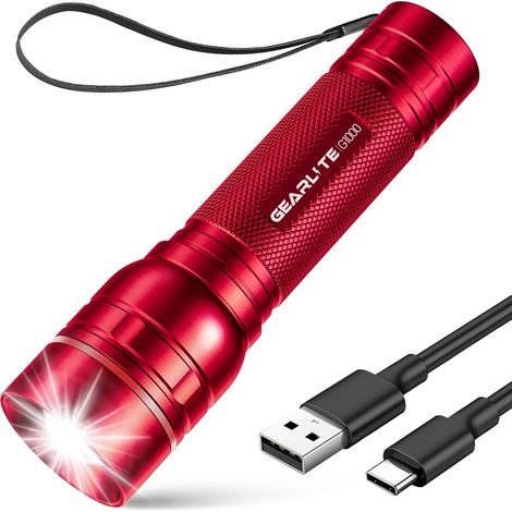 Lampe Torche LDE Rechargeable, Lampe de Poche 2000 Lumens 3 Modes, Zoomable Lampe Torche Tactique LED Ultra Puissante, Mini Lampe de Poche Enfant Portable Pour Cadeau Camping Urgence Bleu (1/5)
