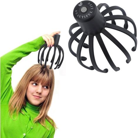 Masajeador de cabeza, masajeador eléctrico de cuero cabelludo tipo araña para una relajación profunda, negro. (1/5)