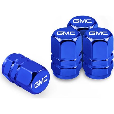(Bleu) 4 pièces Bouchons de valve de pneu de voiture, cache-écrous de roue, protections antivol compatibles avec GMC Savana, Yukon, Sierra, Terrain, Acadia, Envoy, Granite, Hummer (1/5)