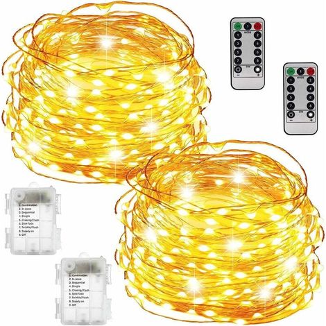 MINKUROW Lucine Per Camera Da Letto [Confezione Da 2] 10 M 100 Led Mini Luci A Led A Batteria Per Interni Ed Esterni Luci Natalizie Per Camera Da Letto Festa Di Matrimonio Di Natale Giardino Di Casa ( (1/5)