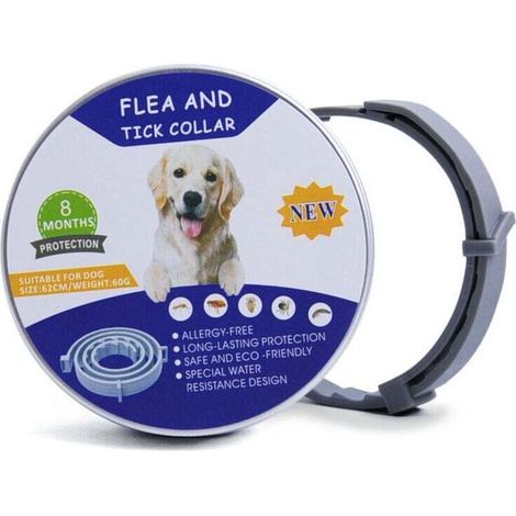 Collare antipulci e zecche impermeabile per cani – Protezione di 8 mesi con oli essenziali – Regolabile per tutte le taglie (1/4)
