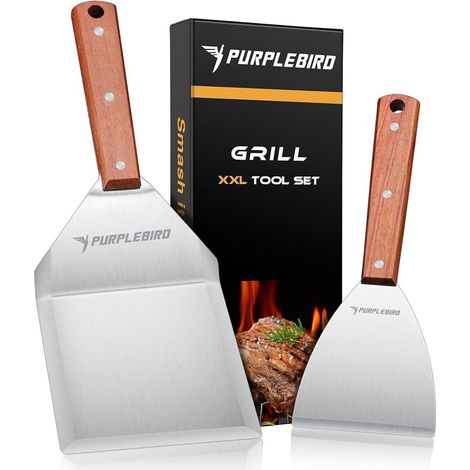 Grillspachtel Set Edelstahl mit Holzgriff, Plancha Wender für Burger (1/5)