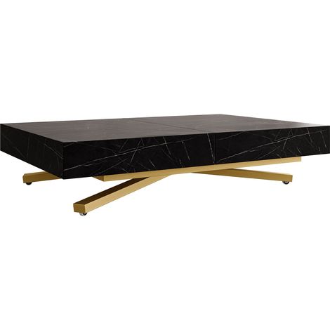 Mesa de centro convertible Oswego 178, Mármol negro, 27x80x120cm, Diámetro: 0, Aglomerado laminado, Angular