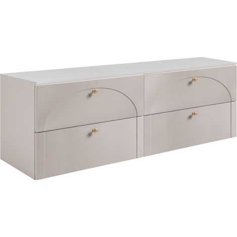 Meuble sous vasque suspendu AURA cachemire avec le plan blanc 160 cm G (1/5)