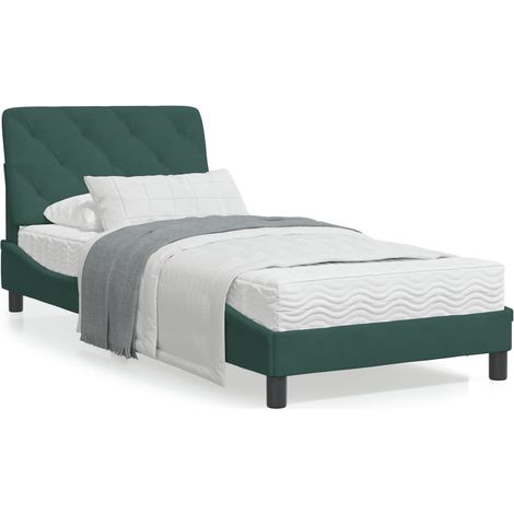 Cadre de lit avec tête de lit Vert foncé 80x200 Velours (1/5)
