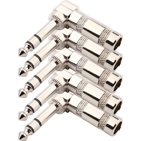 pieces 6.35mm 1/4" TRS solderable jack connector, stereo audio solder connector, 6.35mm right angle connector, 6.35 TRS microphone plug for speaker/guitar/microphone cables (1/5)