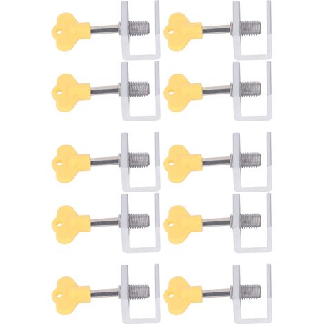 Lot de 10 verrous de fenêtre à un trou avec clé, réglables verticalement et horizontalement, coulissants, argentés. (1/5)