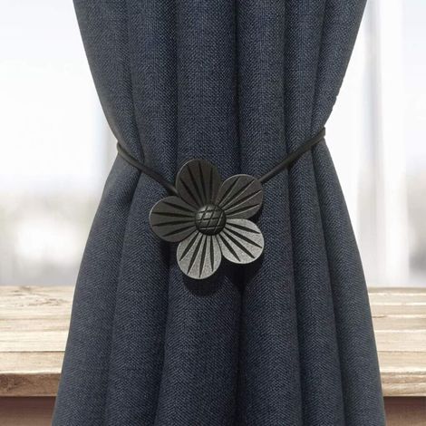 2Pcs Embrasse à Rideaux Magnétique Attache Rideau Aimanté Boucle de Rideau Magnifique Clip Rideau en Motif de Fleur Accessoires pour Rideaux pour Maison Salon Chambre Bureau,Fleur(noir) (1/3)