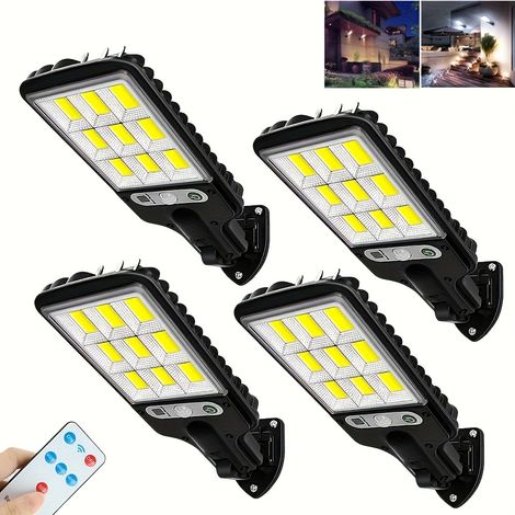 Lot de 4 lampadaires solaires d'extérieur avec télécommande, 108 LED, étanches IP65, appliques murales extérieures (1/5)