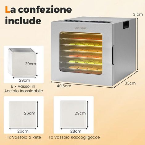 850W 8 Plateaux Inox Déshydrateur Alimentaire Séchage Fruits Viande Herbes pour Snacks Maison et Friandises (1/5)