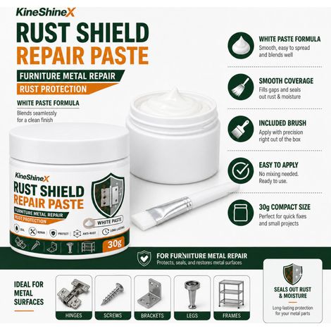 KineShineX Rust-Preventing and Repairing Coating Paste, Furniture Metal Protector, 30g, White Rust-Preventing Paste to Prevent Rust (1/4)