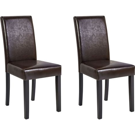 Lot de 2 Chaises en Cuir PU Marron Pieds en Bois de Pin Foncé Haut Dossier Broadway