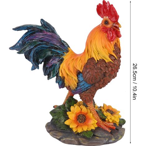 Escultura decorativa de gallina hecha a mano para patio o jardín, resina roja y marrón, 26,5 x 22 cm, adorno paisajístico único (1/5)