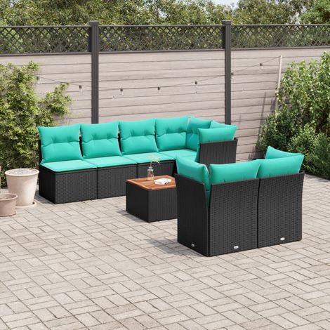 vidaXL Salon de jardin 8 pcs avec coussins noir résine tressée