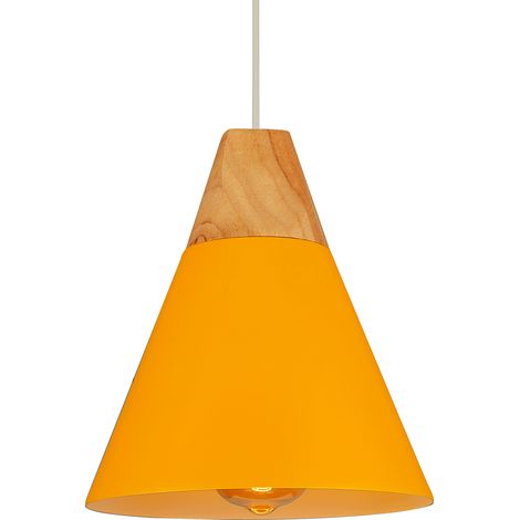 Industrielle Lustre Suspension en Fer et Bois Douille E27 Luminaire Style Nordique Abat-jour pour Chambre Salon Cuisine Orange (1/5)