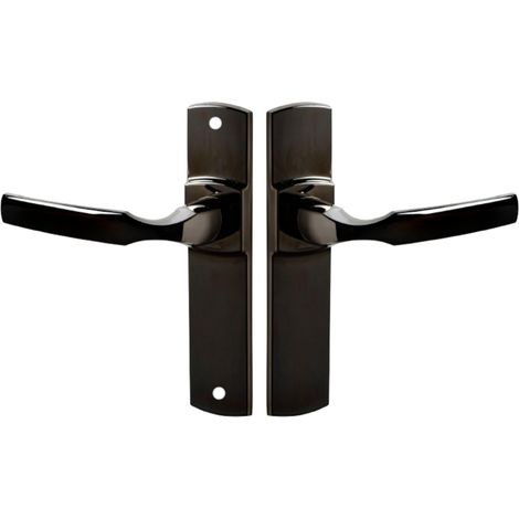 Ensemble de Poignée de Porte sur Plaque - Version Bec de Cane pour Porte de Cuisine, Salon - Entraxe 165 mm - Matériau Zamak Résistant - Finition Diamant Noir (1/5)