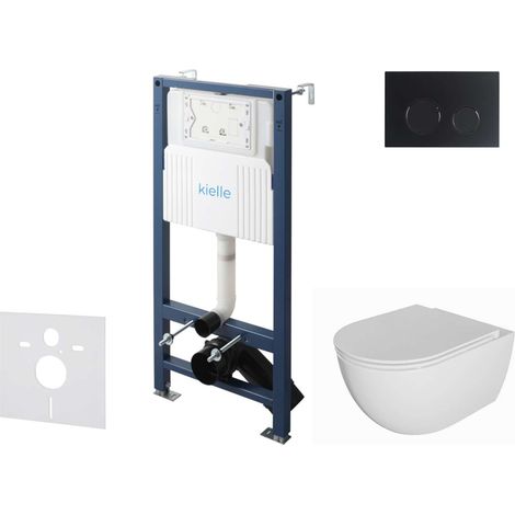 kielle Genesis New - Set di installazione pre-parete, WC Oudee, Rimless, sedile softclose e pulsanti Gemini New II, nero opaco 30528SS06