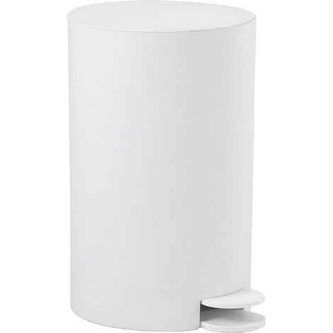 Poubelle de salle de bain à pédale 3L - Résine thermoplastique - Seau amovible - Design compact blanc mat (1/4)