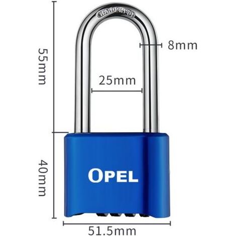 Cadenas Code 4 Chiffres, 52mm Cadenas Extérieur Etanche, Robuste et Antivol, 8mm Loquet Cadenas à CombinaisonBleu, faisceau long-50mm (1/5)