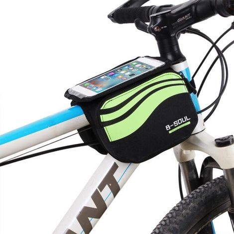 Pochette Étanche pour Téléphone Portable avec 2 Pochettes Latérales pour Porte-Vélos Convient à Tous Types de Vélos Vert Fluorescent (1/3)